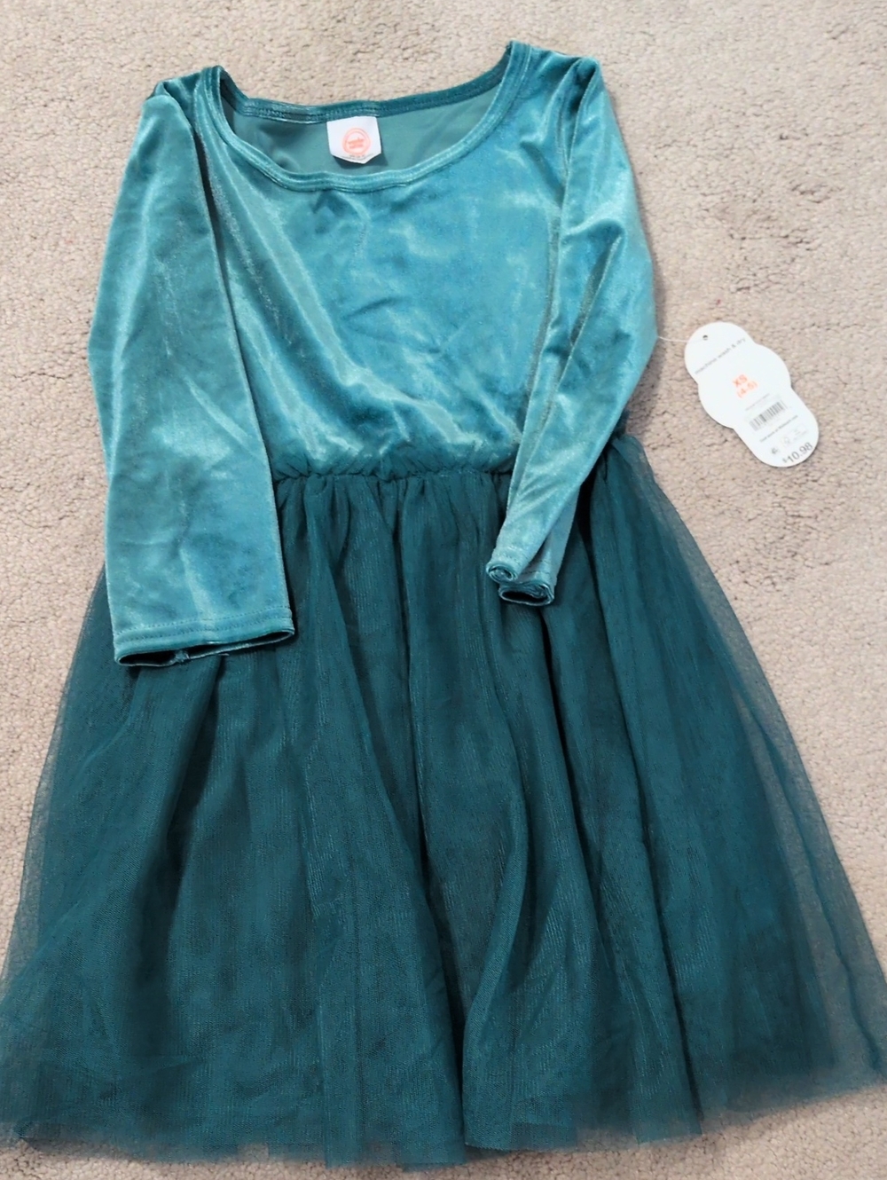 Wonder Nation - Girls' Teal Velvet & Tulle Dress (Size 4-5)